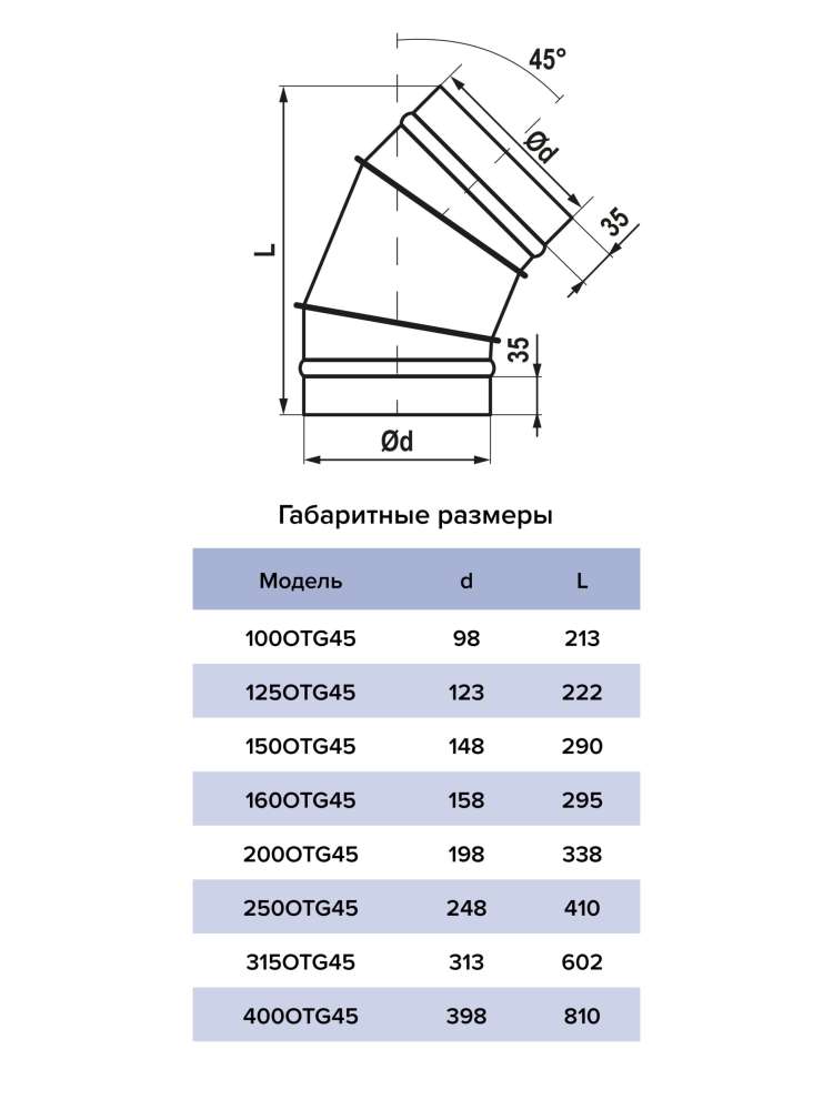 Отвод OTG D400 45° оцинкованная сталь ERA PRO